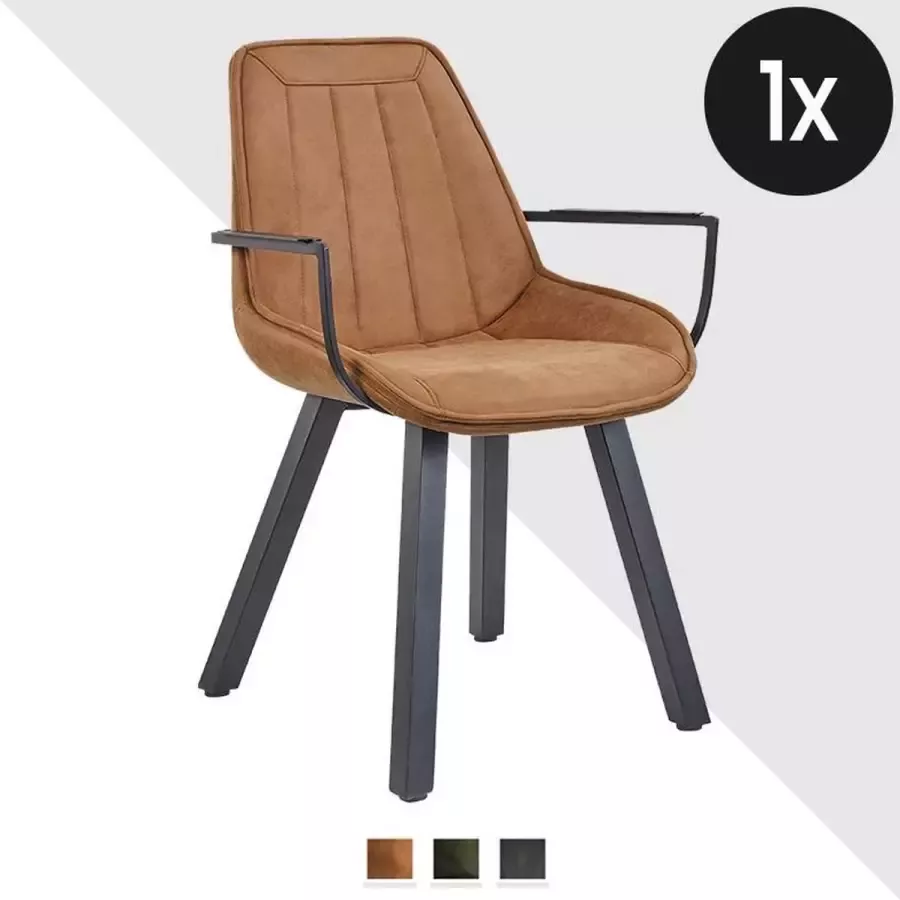 Geen specifiek merk Eetkamerstoel Bas Duke Lederlook Cognac Armstoel