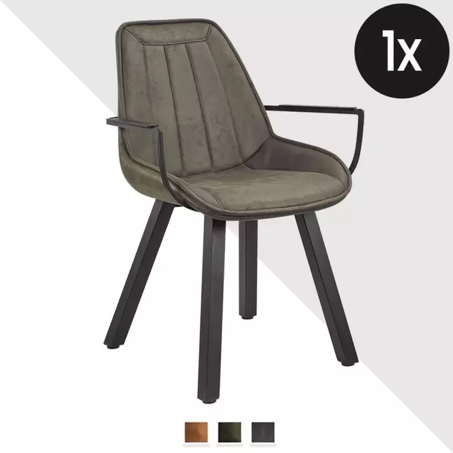 Geen specifiek merk Eetkamerstoel Bas Duke Lederlook Mosgroen Armstoel