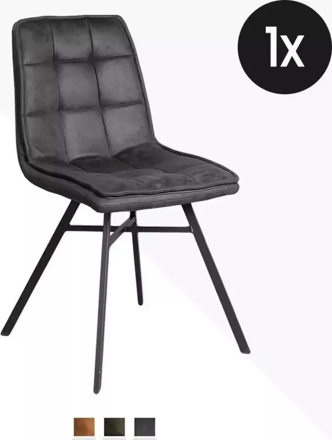 Geen specifiek merk Eetkamerstoel Jaap Duke Lederlook Antraciet Industrieel