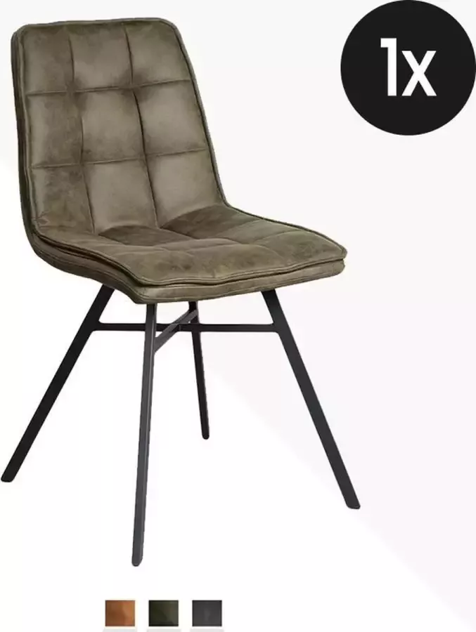 Geen specifiek merk Eetkamerstoel Jaap Duke Lederlook Mosgroen Industrieel