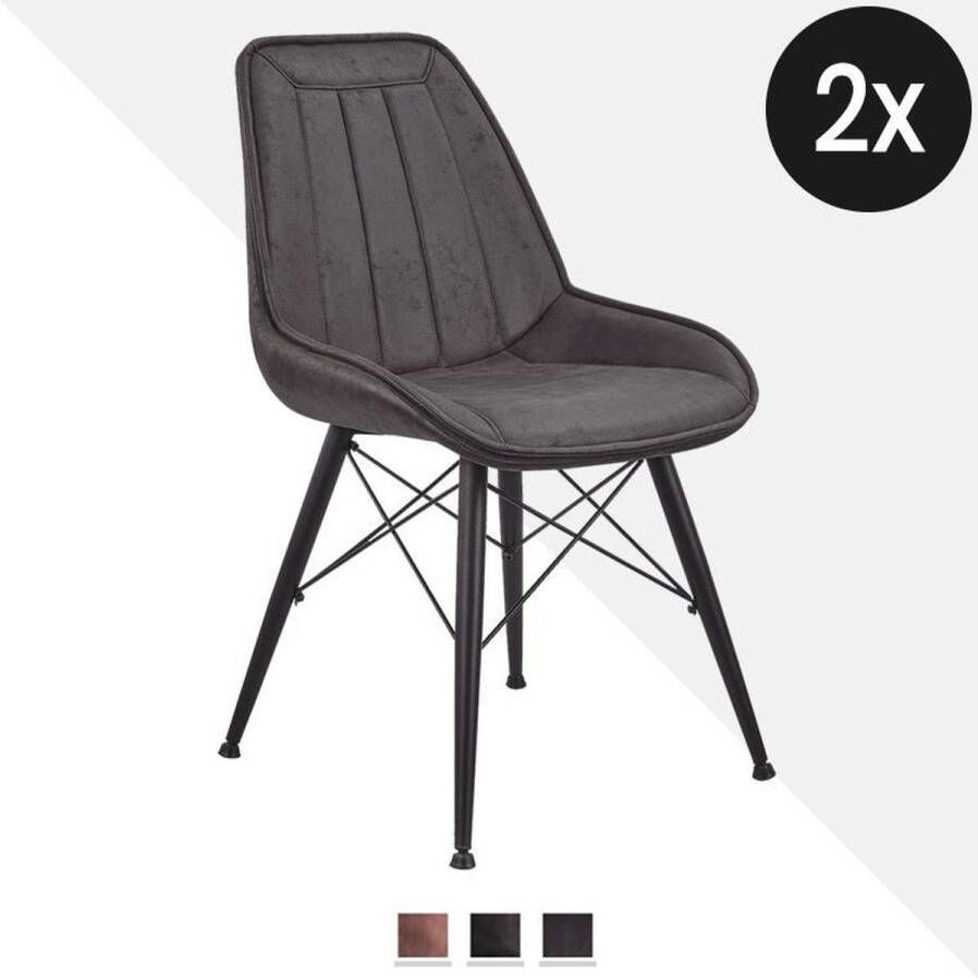 Lif living Eetkamerstoel Jack Set van 2 Duke Lederlook Antraciet Kunstleer - Foto 2