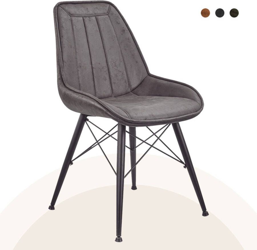 Lif living Eetkamerstoel Jack Set van 2 Duke Lederlook Antraciet Kunstleer