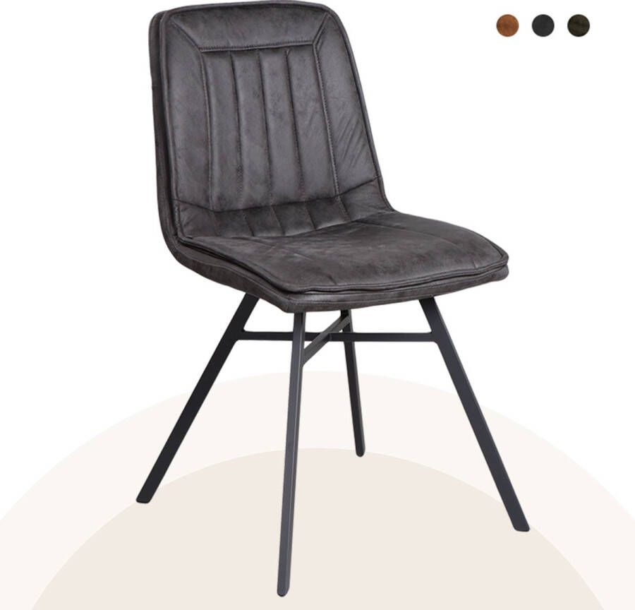 Lif Living Eetkamerstoel Rijn Set van 2 Duke Lederlook Antraciet Kunstleer