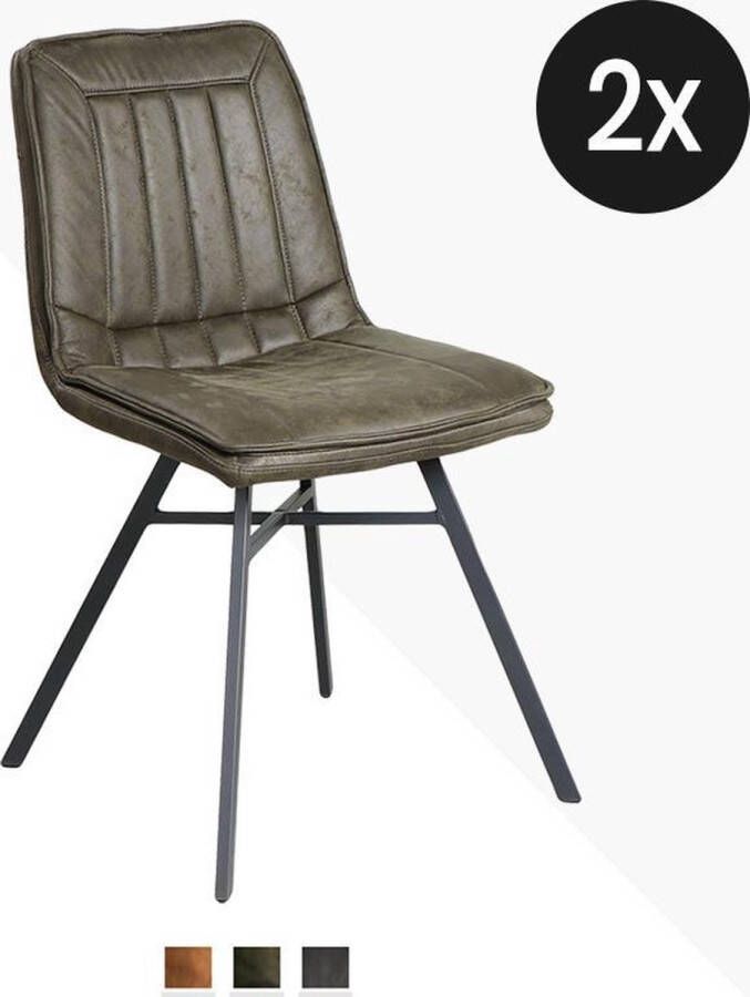 Lif Living Eetkamerstoel Rijn Set van 2 Duke Lederlook Mosgroen Kunstleer - Foto 2