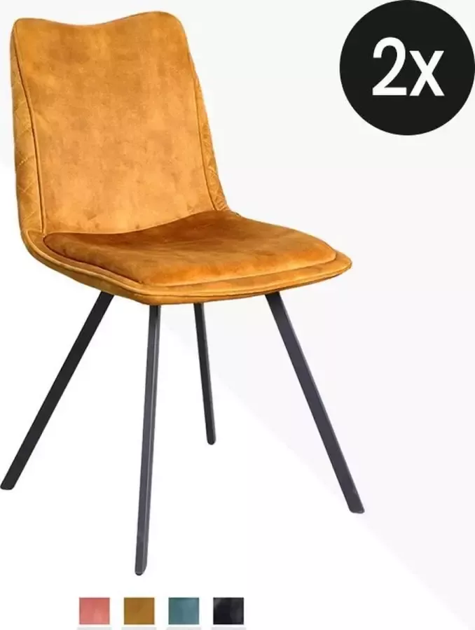 Geen specifiek merk Eetkamerstoel Sebas Set van 2 J'adore Velvet Goud - Foto 2