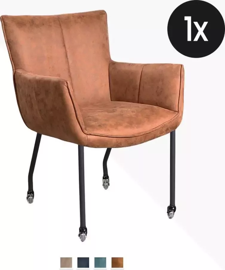 Geen specifiek merk Eetkamerstoel Toon Duke Lederlook Cognac Design Armstoel