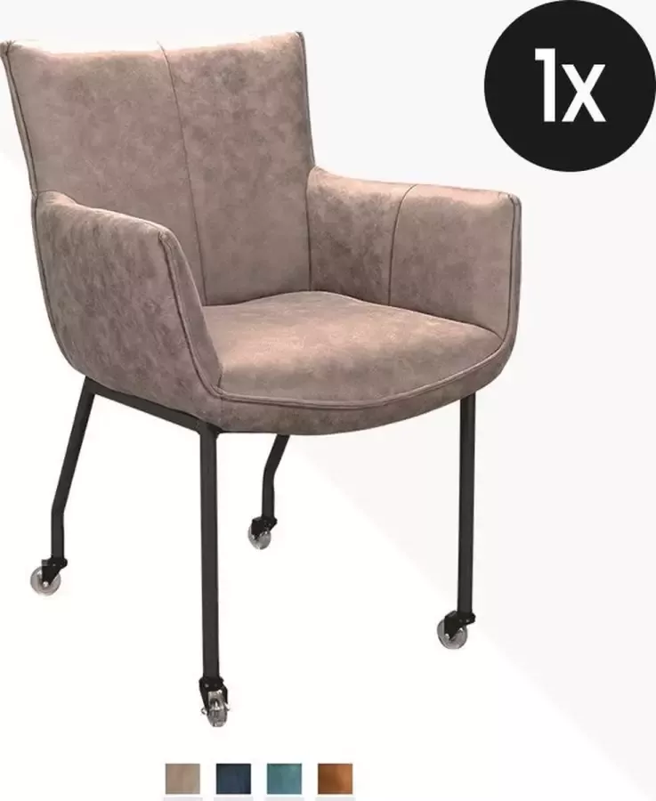 Geen specifiek merk Eetkamerstoel Toon Duke Lederlook Klei Design Armstoel