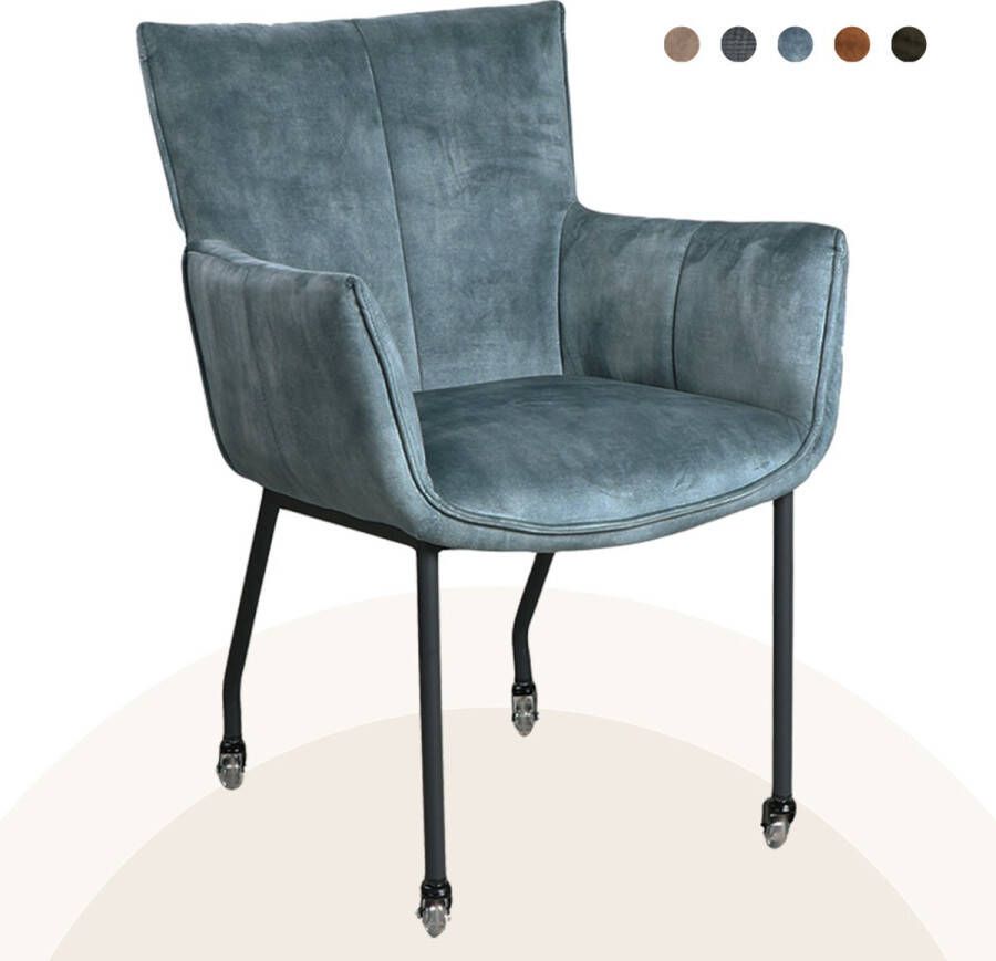 Lif living Eetkamerstoel Toon Set van 2 J'adore Velvet Aqua Met armleuning