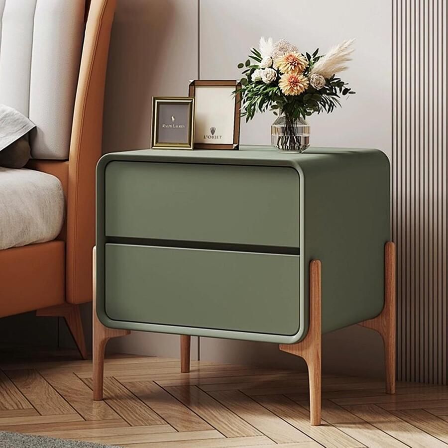 Geenmerk Modern nachtkastje met 2 laden voor woonkamergroep eenvoudig en elegant in groen 40 x 40 x 50 cm