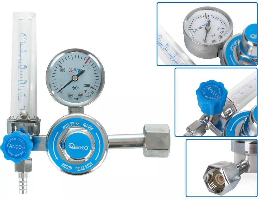 Geko CO2 argon drukregelaar met precisie rotameter voor MIG TIG lassen
