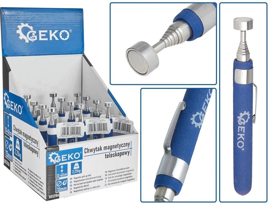 Geko Telescopische inspectiespiegel Magnetische punt Verstelbaar 13-62 cm 12 stuks in displaybox