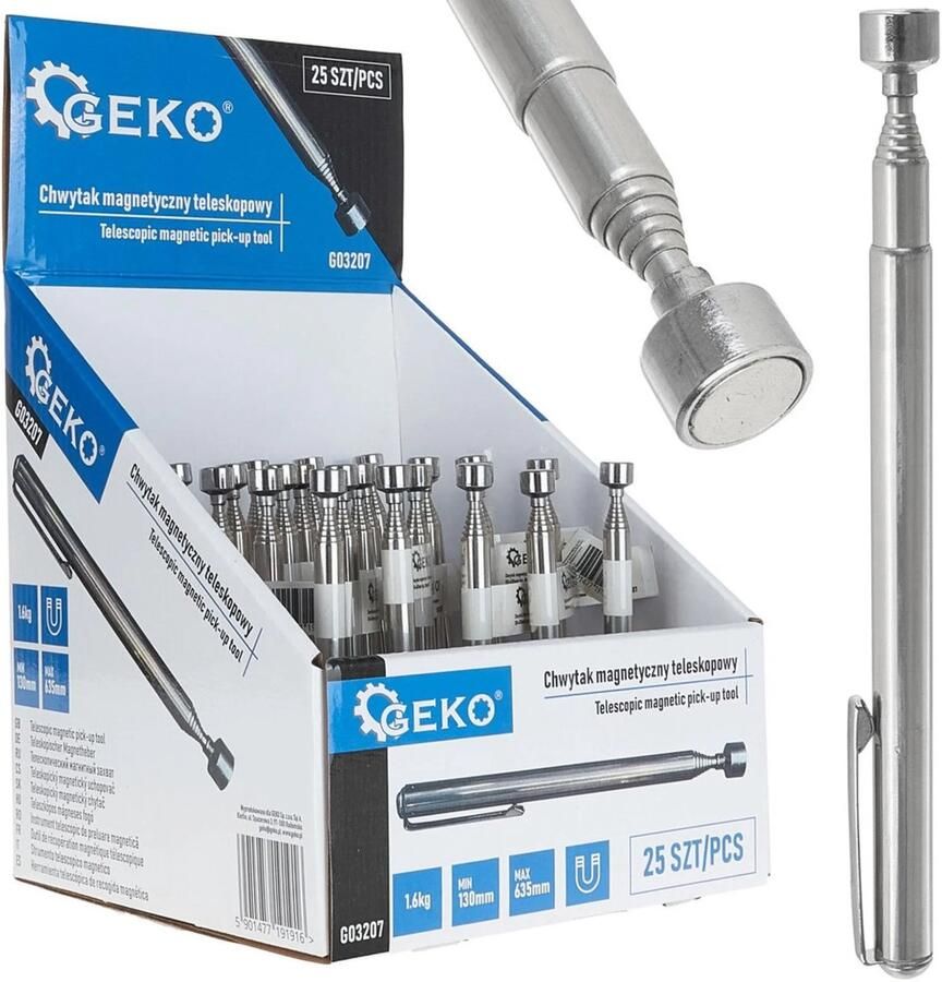 Geko Telescopische magnetische penhouder Verstelbaar 130-635 mm Compact ontwerp Sterke magneet 25 stuks