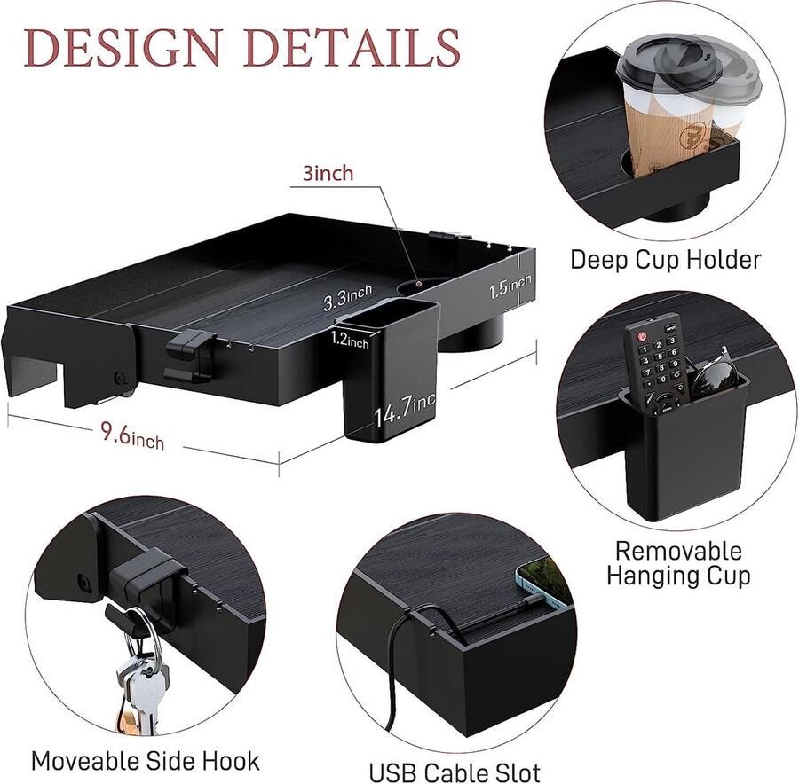 Geld.nl Nachtkastje Plank voor Bed Opvouwbaar Stapelbed Plankje Clip Op Nachtkastje College Slaapkamerkastje Caddy met Kop & Snoer Houder voor Bovenste Stapelbed Organisator Slaapkamer Nachtkastje Zwart