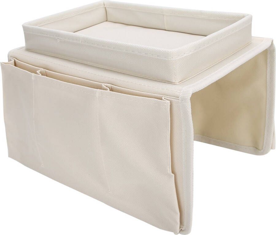 4 Zakken Bank Armsteun TV Afstandsbediening Organisator Fauteuil Banktas met Bekerhouder Lade Beige
