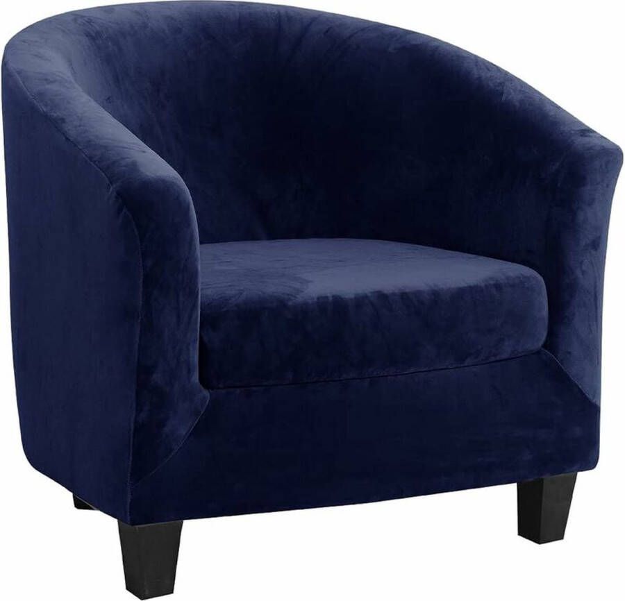 Generic Fluwelen clubstoelhoes tweedelige set stretch fauteuilhoes woonkamer fauteuilhoes converteerbare kuipstoel met kussenhoes donkerblauw