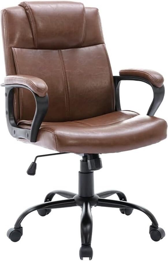 Generic Bureaustoel Directiestoel Bureaustoel Leer Ergonomisch 150 kg Gaslift Draaistoel met Wielen Armleuning Verstelbare Draaistoel Computerstoel Bruin