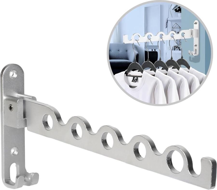 Generic Opvouwbare kapstokhaak wandhangerstang 1 stuk Opvouwbare wandhanger Wasruimte Badkamer Slaapkamer Balkon Opvouwbaar 30cm Zilver