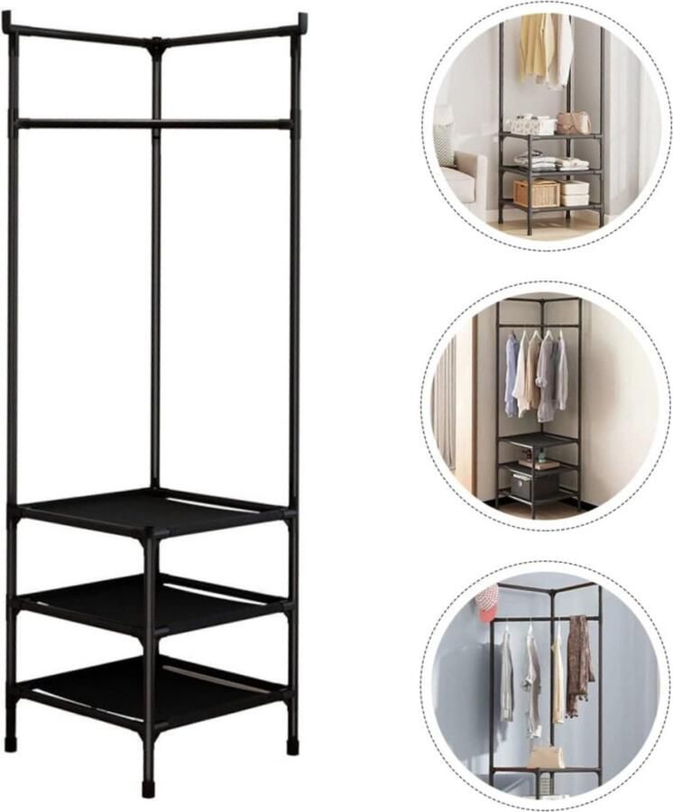 Generic Vrijstaande hoekkapstok Metalen kapstok Verticaal kledingrek Droogrek voor kleding Zwart Stevig kledingrek voor kleding 45 cm x 45 cm x 180 cm
