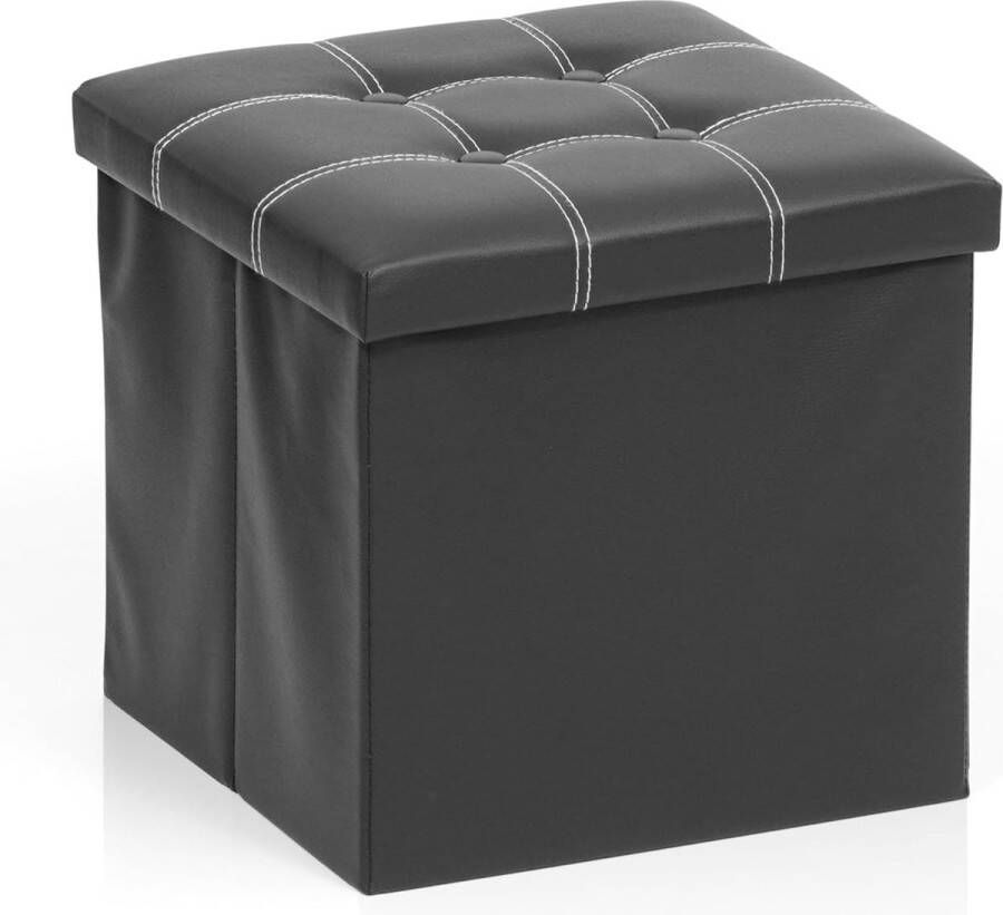 Opvouwbare Organizer Poef met Deksel Multifunctionele Opvouwbare Voetsteun Kruk Opbergdoos Flip-Top Poef Kunstleer Kubus Opbergdoos Poef Kruk voor Woonkamer-Zwart-38*38*38cm