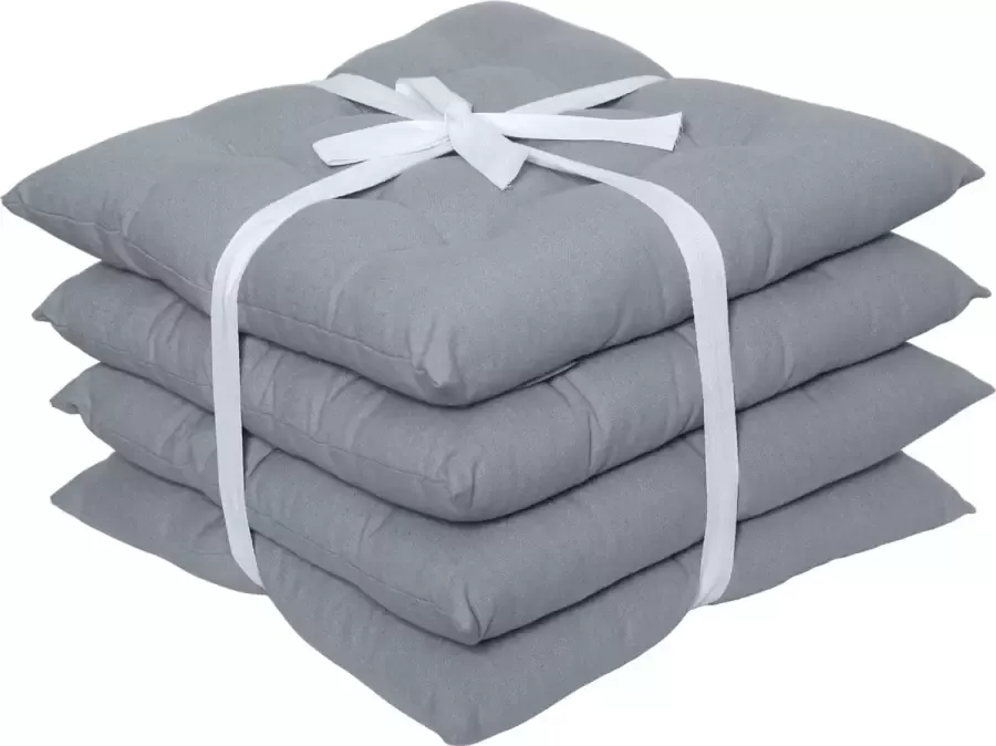 Generic set van 4 stoelkussens zitkussens voor stoelen POPY vierkant polykatoen graniet 34x34x5cm