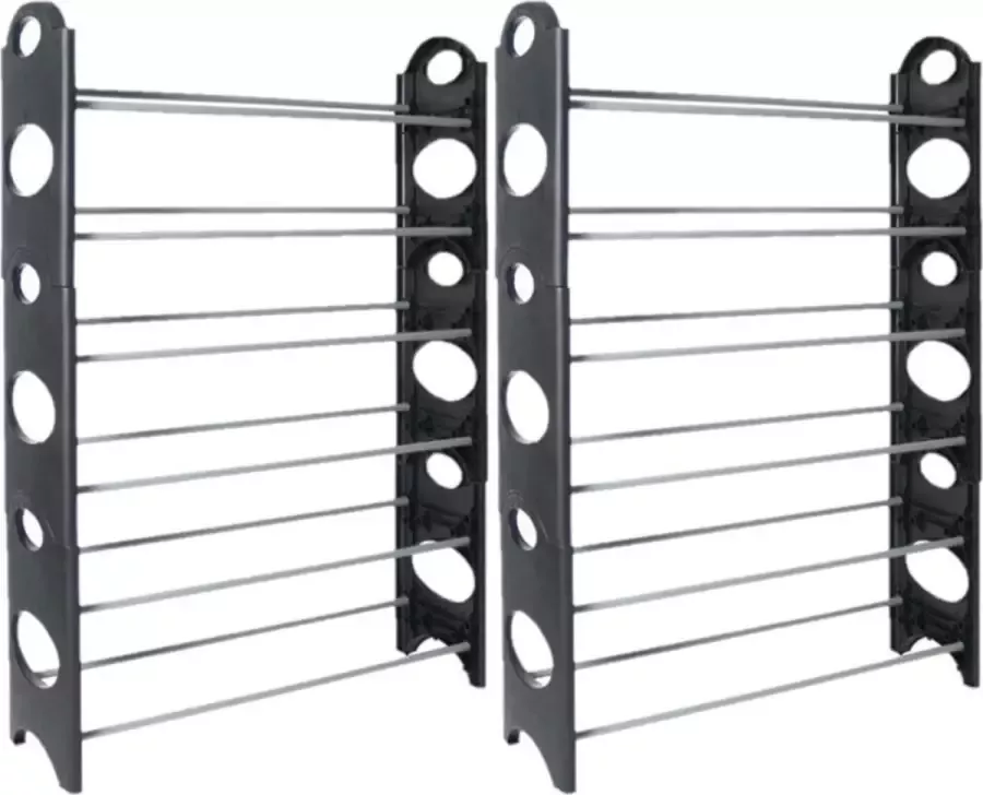 Gerim 3x stuks kunststof stapelbaar schoenenrek schoenenstandaard 6-laags 20 x 62 x 94 cm zwart grijs Schoenen opbergen
