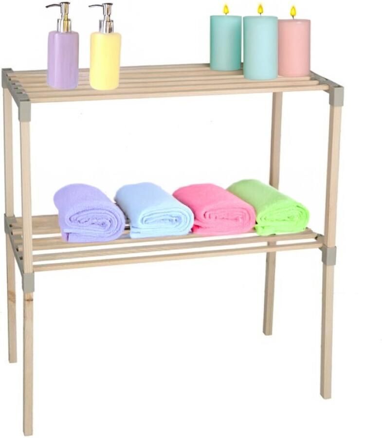 Gerimport Badkamer keuken opbergkastje hout 2 planken 30 x 58 x 68 cm