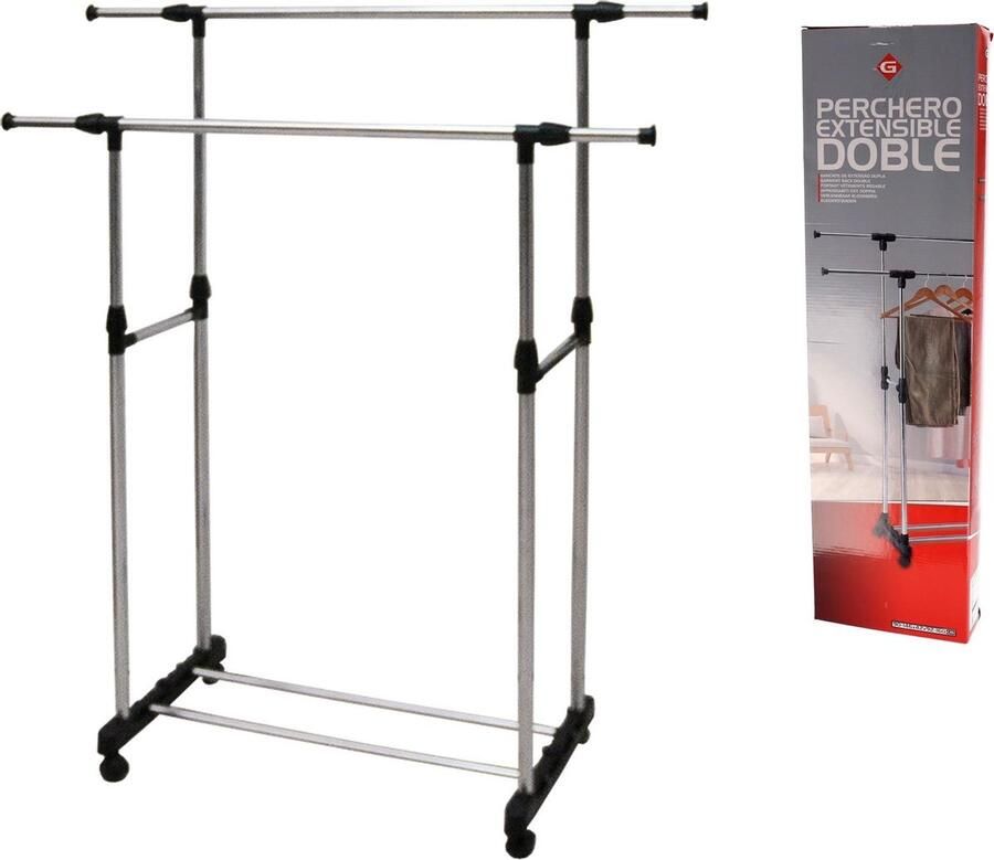 Gerimport Mobiel verrijdbaar slaapkamer kledingrek met dubbele stang 90 x 146 92 x 160 cm Kleding opbergers opbergen Kledingrekken