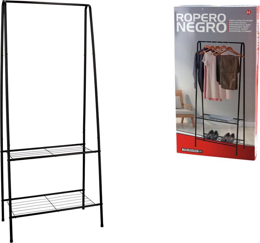 Gerimport port kleding schoenrek zwart ijzer 59 x 32 x 152 cm