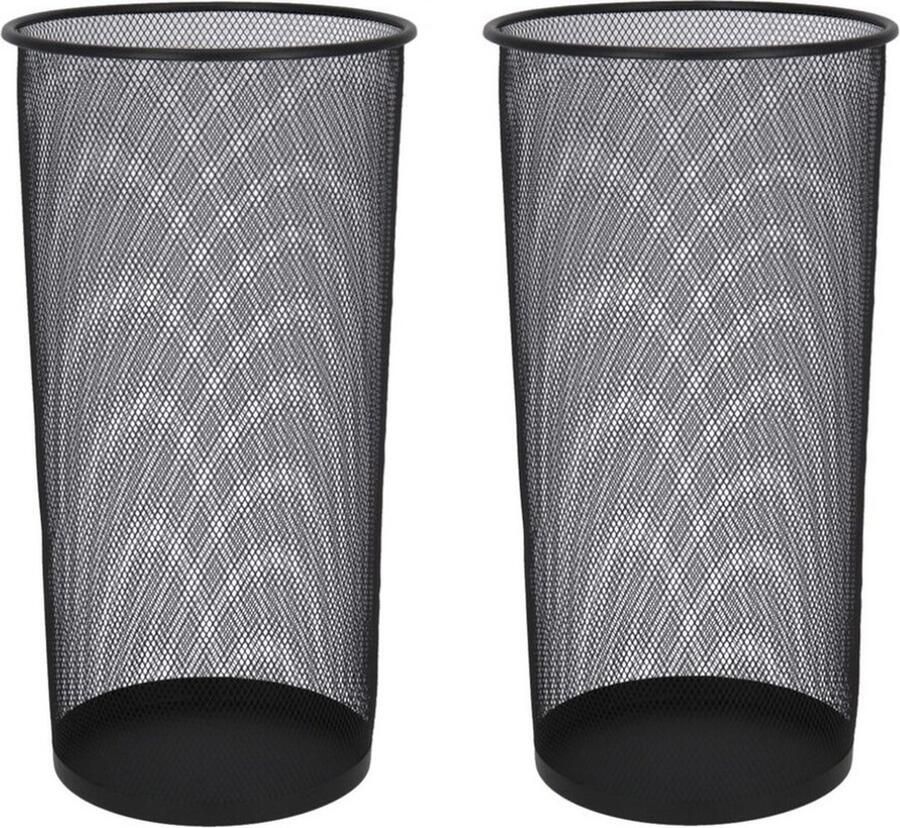 Gerimport Set van 2x stuks paraplubakken parapluhouders zwart metaal 26 x 50 cm Uitlekbakken voor paraplus