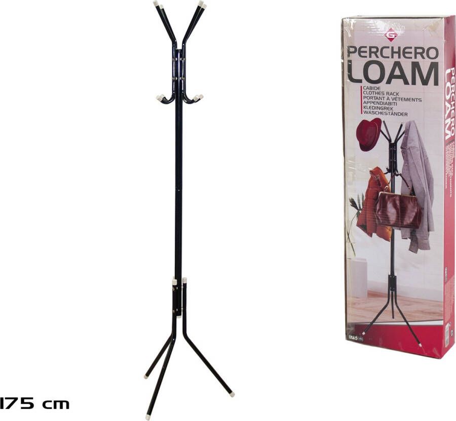 Gerimport kapstok zwart metaal staand 8 haken op 2 hoogtes 175 cm