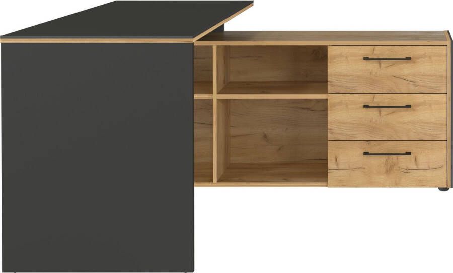 Germania EMOB Hoekbureau Robert met kast antraciet eik Hoekbureaus Bruin; Antraciet Metaal; Spaanplaat Hoekbureaus Op voorraad
