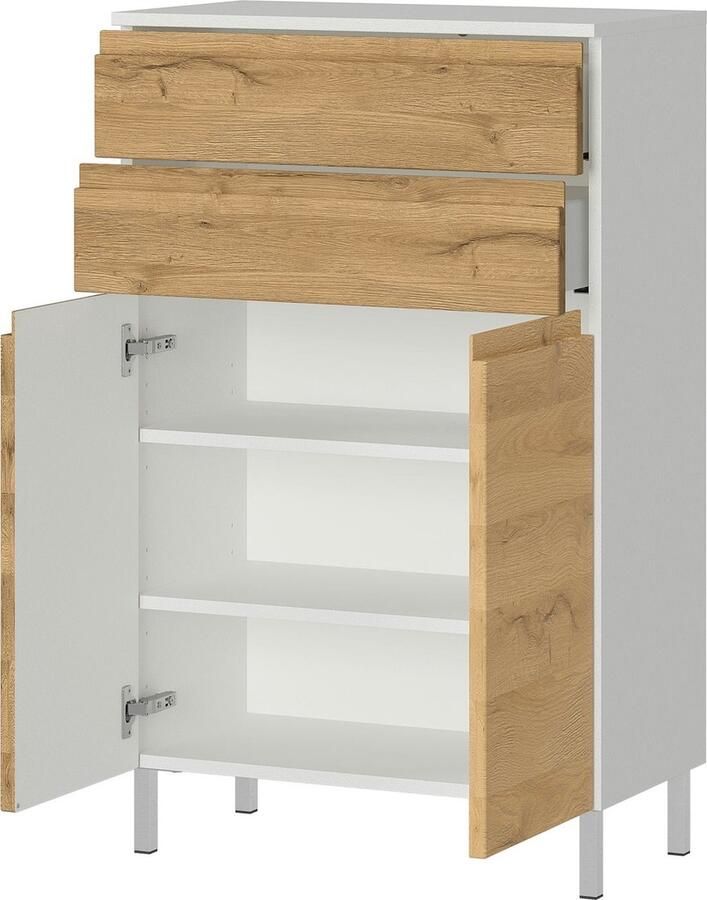 Germania Badkamerkast Torres 60cm met 2 deuren & 2 lades eikdecor wit Badkamer halfhoge kast Wit; Bruin Melamine; Spaanplaat