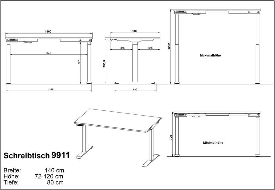 GERMANIA Bureau Jet elektrisch in hoogte verstelbaar moderne kleurvariaties breedte 120 140 160 180 cm made in germany - Foto 4