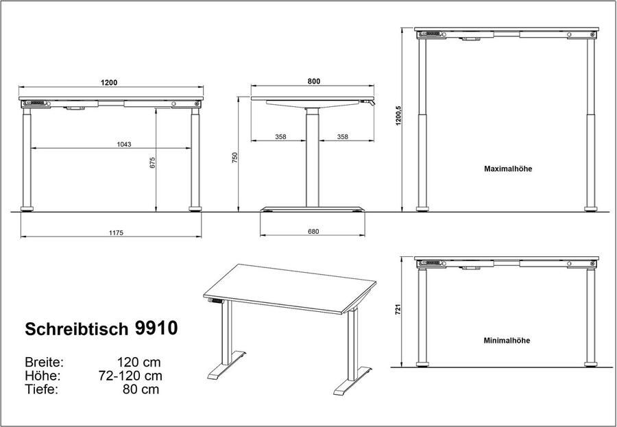 GERMANIA Bureau Milaan elektrisch in hoogte verstelbaar in verschillende breedten 120-180 cm made in germany - Foto 7