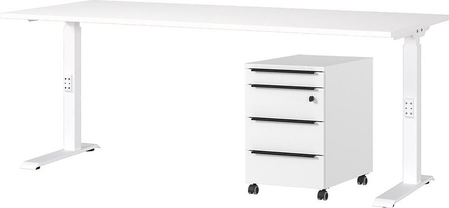 Germania Bureau en ladekast met slot Hermoso 237x80x72-118cm elektrisch verstelbaar wit Zit-stabureaus Wit Metaal; Spaanplaat Zit-stabureaus - Foto 10