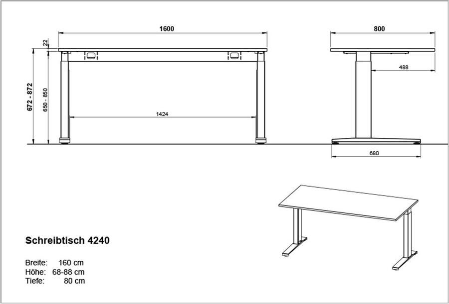 Germania EMOB Zit-stabureau Hermoso 160 x 80 x 120 cm Elektrisch verstelbaar Zwart-witdesign Verstelbare bureaus Wit; Zwart Spaanplaat Verstelbare bureaus Op voorraad - Foto 12