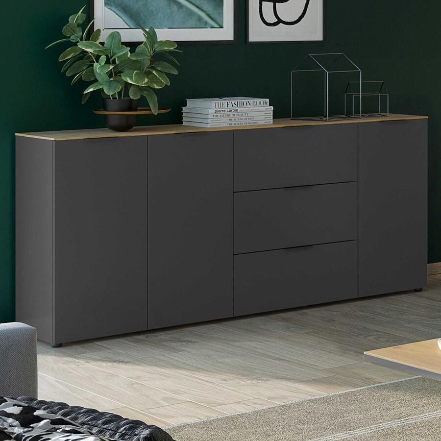 Germania Dressoir Calista 192cm 3 deuren & 3 lades antraciet eik Dressoir Antraciet Melamine; Spaanplaat - Foto 2