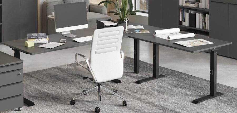 GERMANIA Bureau Milaan Mechanisch in hoogte verstelbaar hoekbureau met een steunpoot - Foto 4