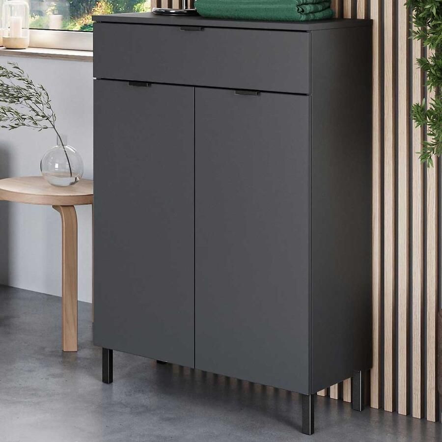 Germania Opbergkastje Arcadia met 2 deuren & 1 lade grafietgrijs Halfhoge kast Antraciet Melamine; Spaanplaat