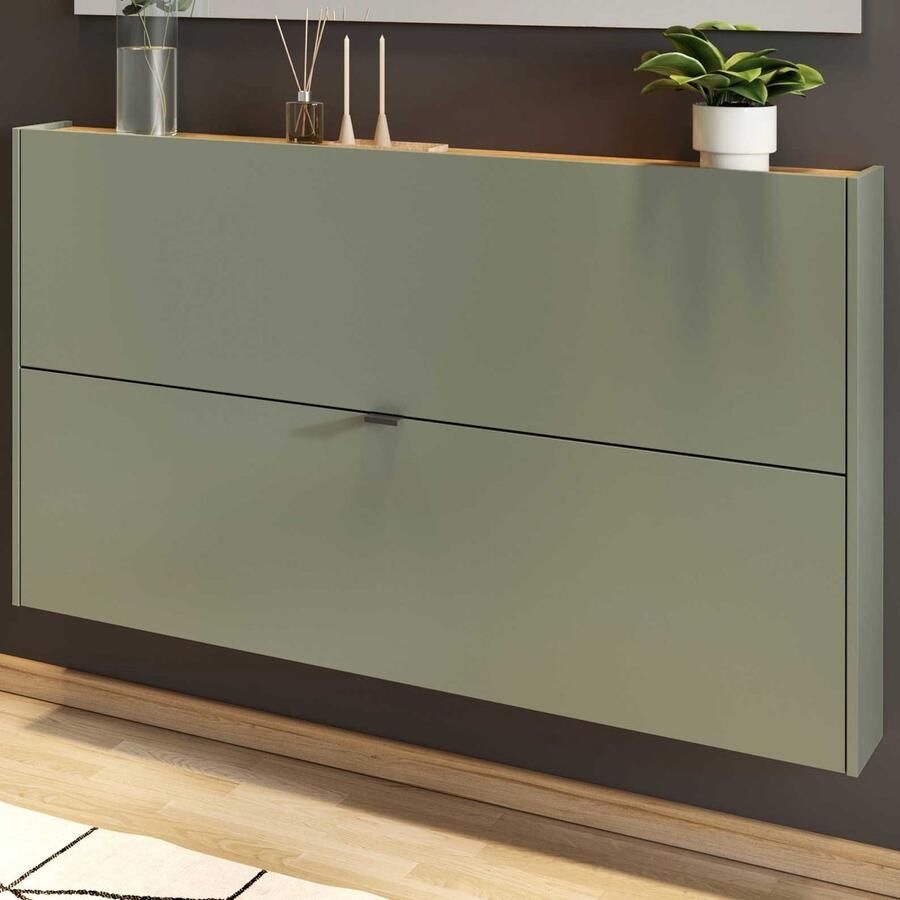 Germania EMOB Schoenenkast Elton 140 x 19 x 85 cm Satijngroen design Schoenenkasten Groen MDF Schoenenkasten Op voorraad - Foto 4