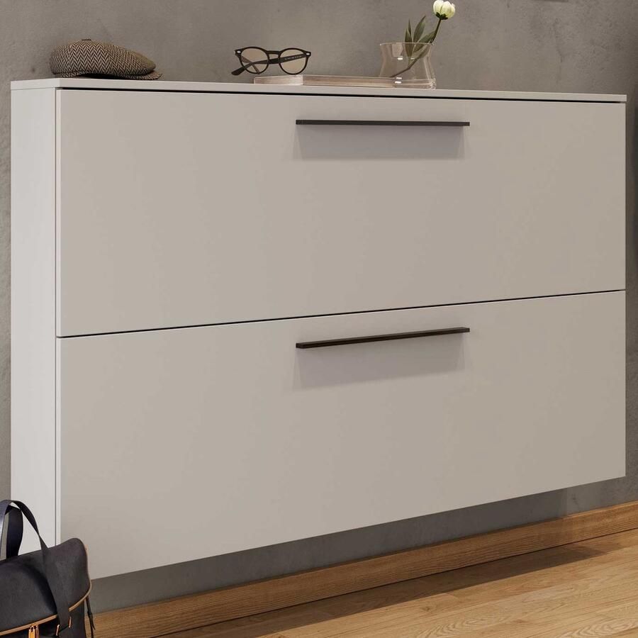 Germania Schoenenkast Jonas 140cm Met Twee Deuren Kasjmier Beige Schoenenkast Beige Melamine; Spaanplaat