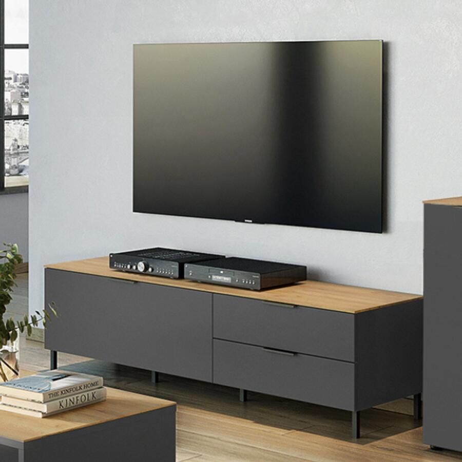 Germania TV-meubel Calista 164cm 1 deur & 2 lades antraciet eik Woonkamerkasten Antraciet Melamine; Spaanplaat Woonkamerkasten - Foto 2