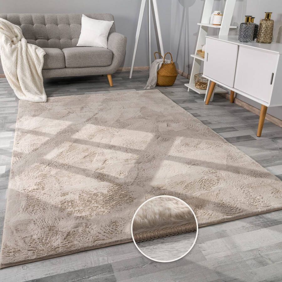Geweo Vloerkleed Tapijt Tapijtenloods Fluffy Vloerkleden 120*160 Taupe