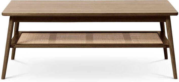 Gewoonstijl Olivine Boas Salontafel Gerookt Eiken Hout Rotan met Opbergruimte Rechthoekig Donkerbruin Japandi Retro 120 x 60 x 45 cm