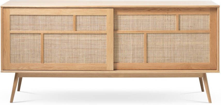 Gewoonstijl Olivine Boas Sideboard Narurel Hout Rattan Dressoir met Schuifdeuren Verstelbare Planken Retro 180 x 45 x 80 cm
