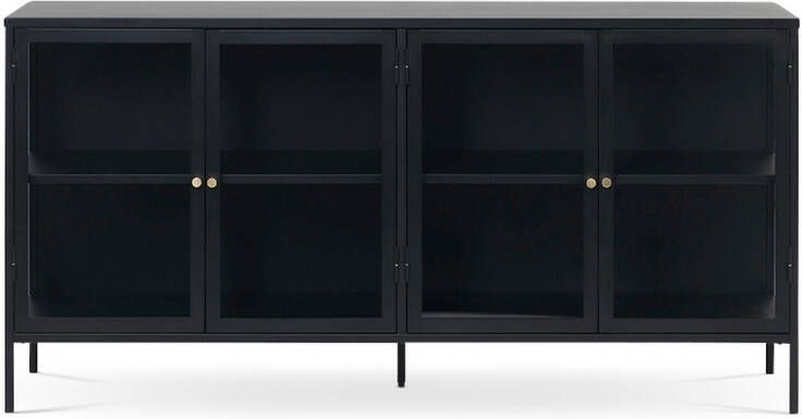 Gewoonstijl Olivine Carrie Metalen Vitrinekast Zwart Glas met 4 Deuren Dressoir Sideboard Industrieel 170 x 40 x 85 cm