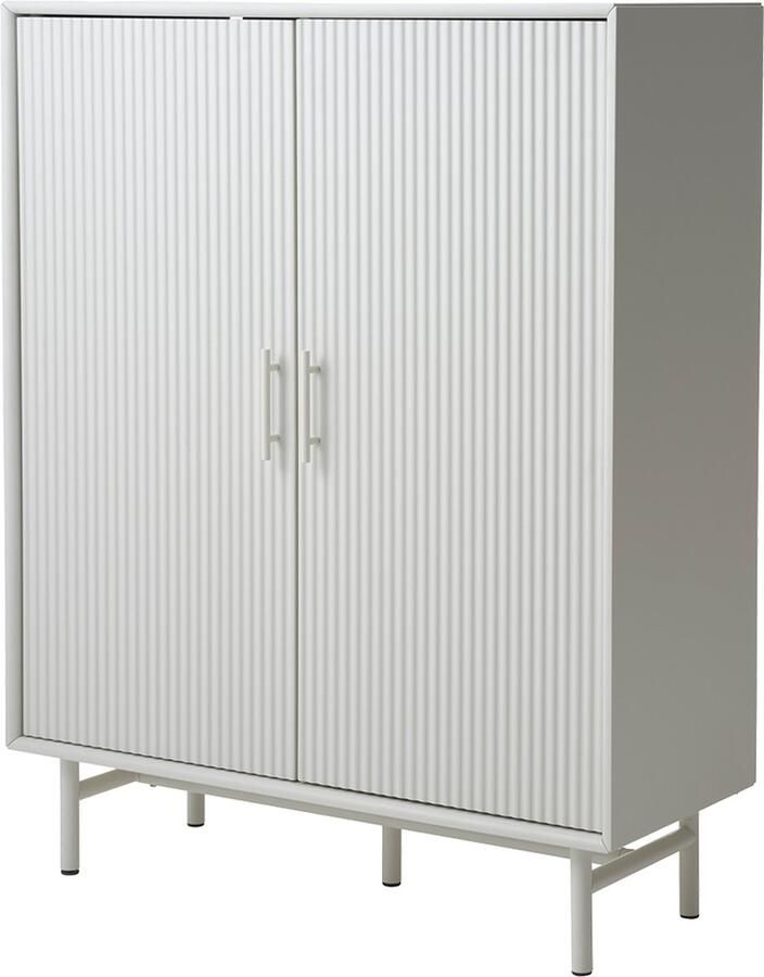Gewoonstijl Olivine Arlo Opbergkast Hout Metalen Poten Geribbelde Deuren Verstelbare Planken Grijs Beige 100 x 40 x 125 cm