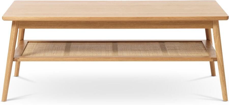 Gewoonstijl Olivine Boas Salontafel Naturel Eiken Hout Rotan met Opbergruimte Rechthoekig Donkerbruin Scandinavisch Retro 120 x 60 x 45 cm