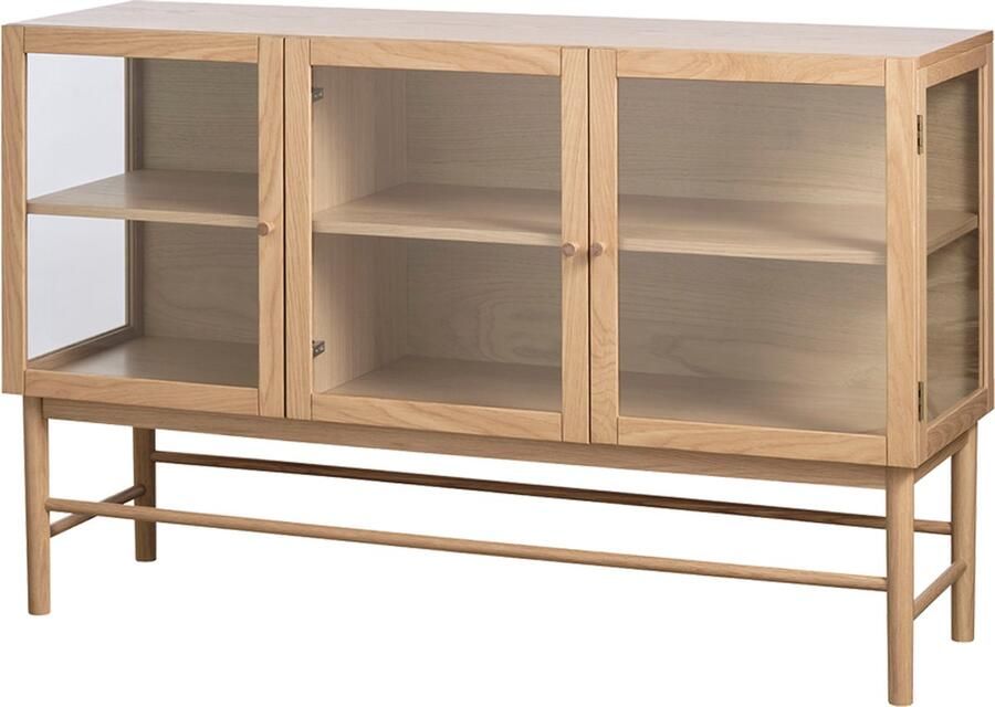 Gewoonstijl Olivine Boris Dressoir Naturel Eikenhout met Glazen Deuren Vitrinekast Sideboard Houten Dressoir 140 x 43 x 88 cm