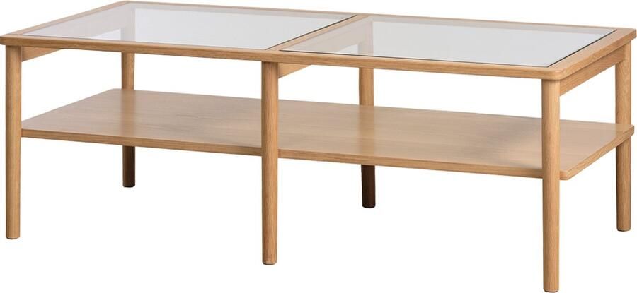 Gewoonstijl Olivine Boris Eikenhouten Salontafel Naturel Met Glazen Tafelblad Hout Met Opbergruimte Koffietafel 120 x 60 x 41 cm